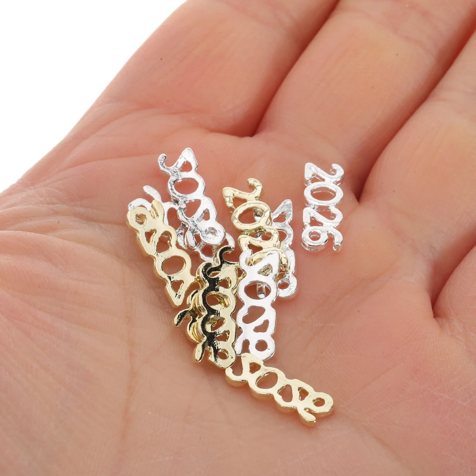 60Pcs 2026 Nail Charms Metal Flatback Number Manicure Decoration Nail Art Accessories Rhinestone Glitter Jewelry