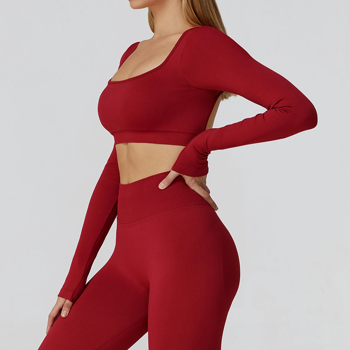 Hearuisavy 스포츠웨어 여성 체육관 원활한 여성 긴 소매 요가 의류 피트니스 스포츠 크롭 탑 통기성 러닝 운동복