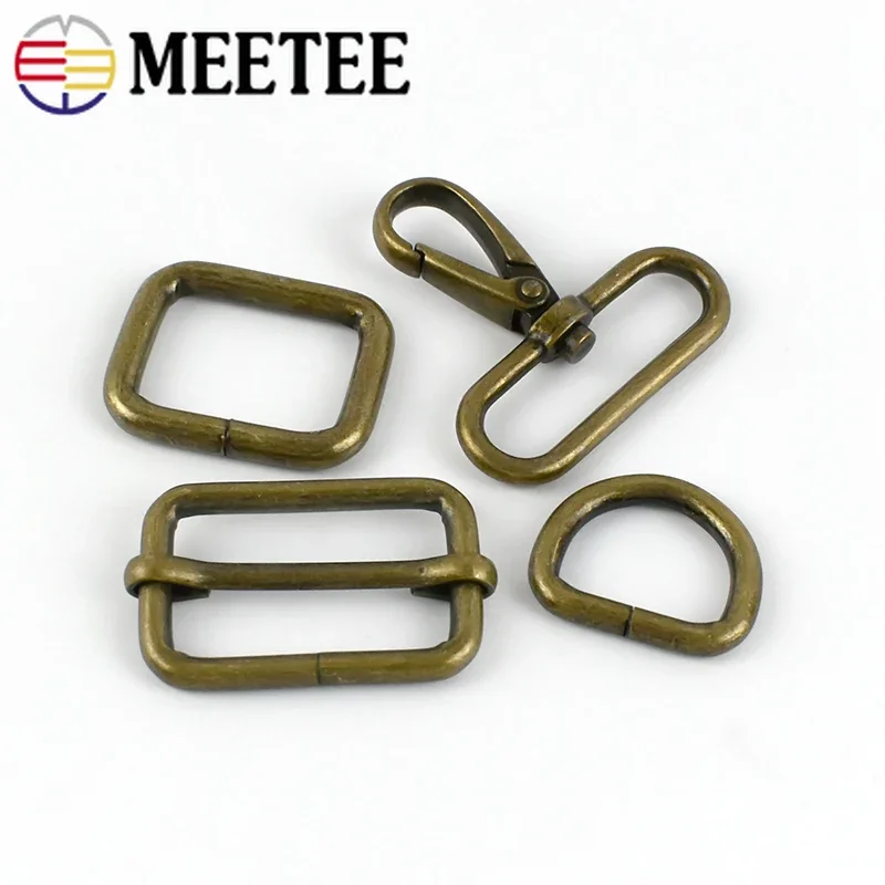 

10Pcs Meetee Metal Buckles 20-38mm Lobster Clasp Tri-glide Adjust Buckle D Ring Bag Strap Belt Carabiner Hook DIY Accessories