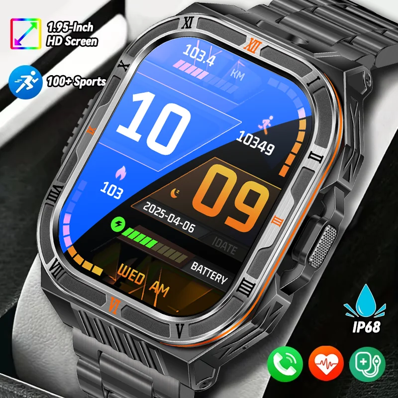 

2025 Rugged Military Smartwatch for men, outdoor watch, 1100MAH large battery, lP68 waterproof, Bluetooth call, men's smartwatch