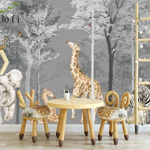 Milofi-Professional 3D grande papel de parede para crianças, floresta nórdica mural, parede de fundo pintados à mão, ilustração animal pequeno 8 principais vendas papel de parede largo - №7