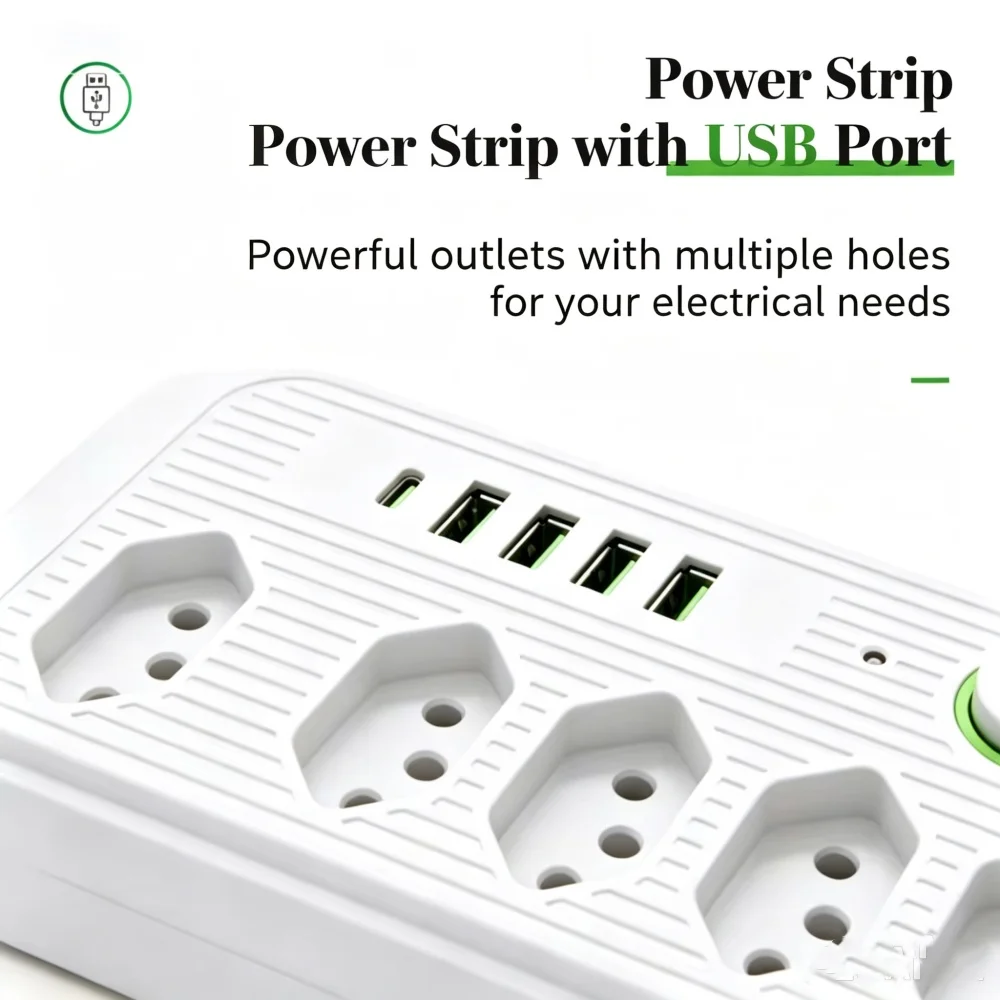EU Plug Power Strip 2m AC Outlets Multitap Socket Extension Cord Electrical With USB Type C Fast Charging Network Filter Adapter