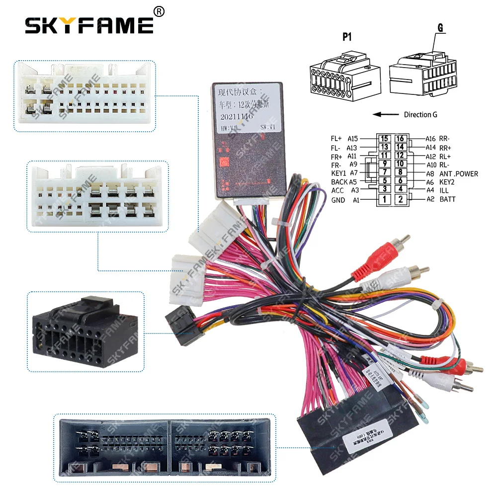 SKYFAME Car 16pin Wiring Harness Adapter Canbus Box Decoder Android Radio Power Cable For Hyundai Rohens Genesis Coupe OD-HY-18