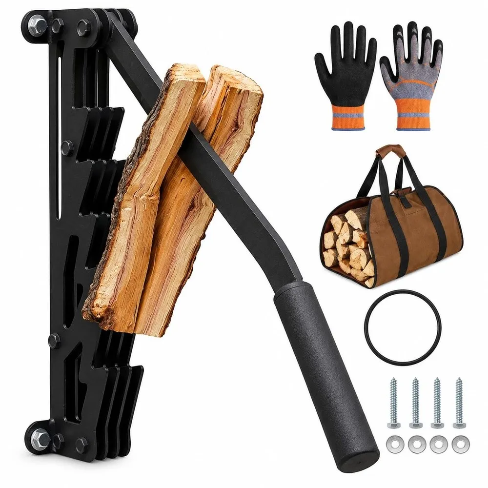 Wall Mounted Kindling Splitter Manual Firewood Splitter with 180° Pivot Handle and Locking Ring Metal Wood Splitting
