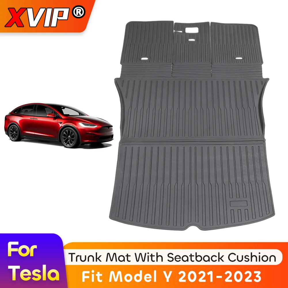 

Коврик для багажника XVIP с подушкой на спинку сиденья для Tesla Model Y 2021-23, 5-местный водонепроницаемый подкладка для груза с защитой от царапин и покрытием для спинки