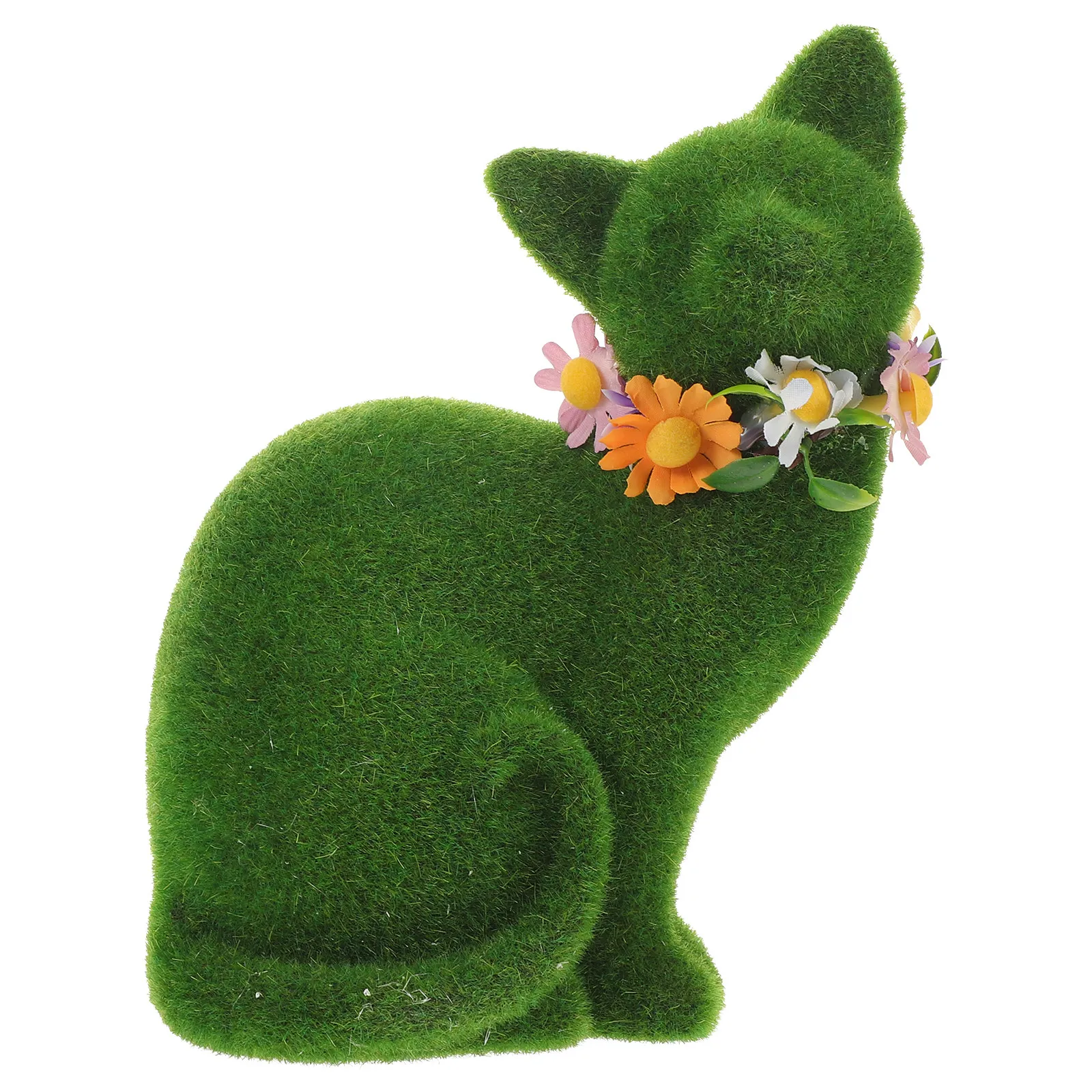Artificial Moss Cat Flocked Statue Green Garden Ornament Realistic Kitten Decoration Outdoor Yard Patio Cat Sculpture