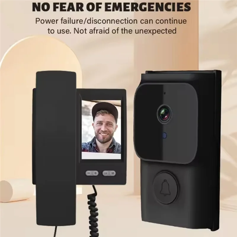 ABRU-Wireless Intercom Infrared Night Vision Doorbell 3.5-Inch IPS Screen Dialogue Door Camera Full Viewing Angle