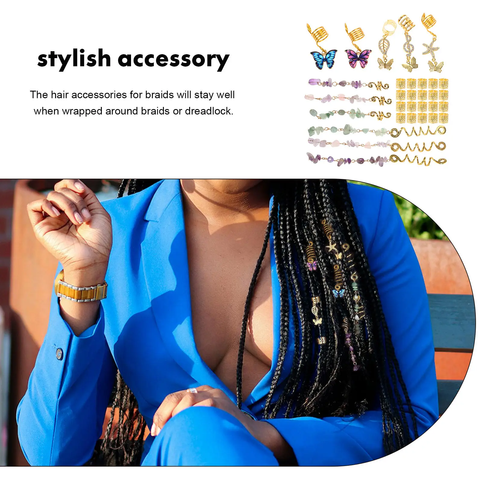 

31Pcs Braiding Hair Accessories Kit Dreadlock Pendants for Women Fashionable Hair Jewelry Decorations Pirate Style Beads Rings