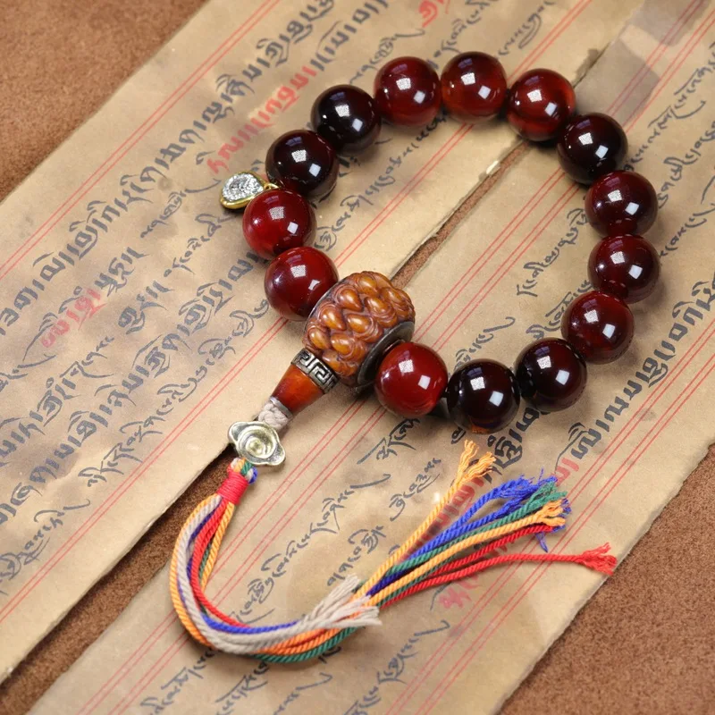 Natural wild mountain round bead DIY Tibetan-style full-health turtle shell bracelet men's Buddhist beads