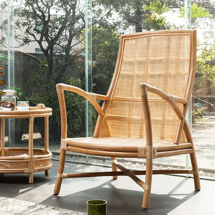 

coffee table combination Indonesian real rattan chair small apartment living room rattan art casual rattan chair armrest