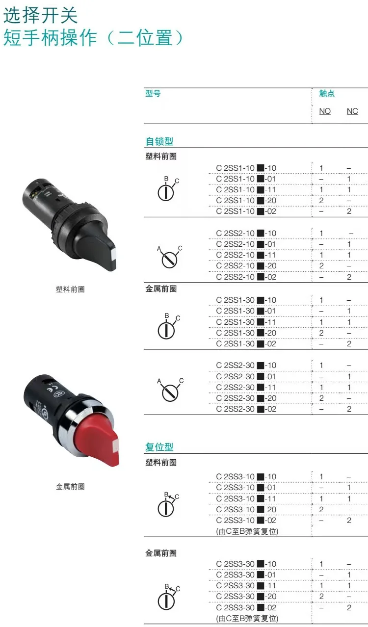 ABB مفتاح مقبض C2SS C3SS سلسلة مفتاح جهاز انتقاء 2-موقف 3-موقف التبديل C2SS1-10B-11 C2SS1-10B-10 C3SS1-10B-11