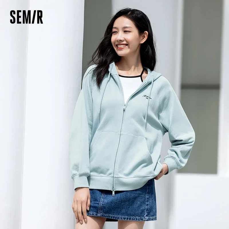 Semir Jacket Women Loose-Fit Plum Blossom Jacket Inserted Shoulder Sleeves Embroidery 2024 New Autumn Casual Hooded Jacket