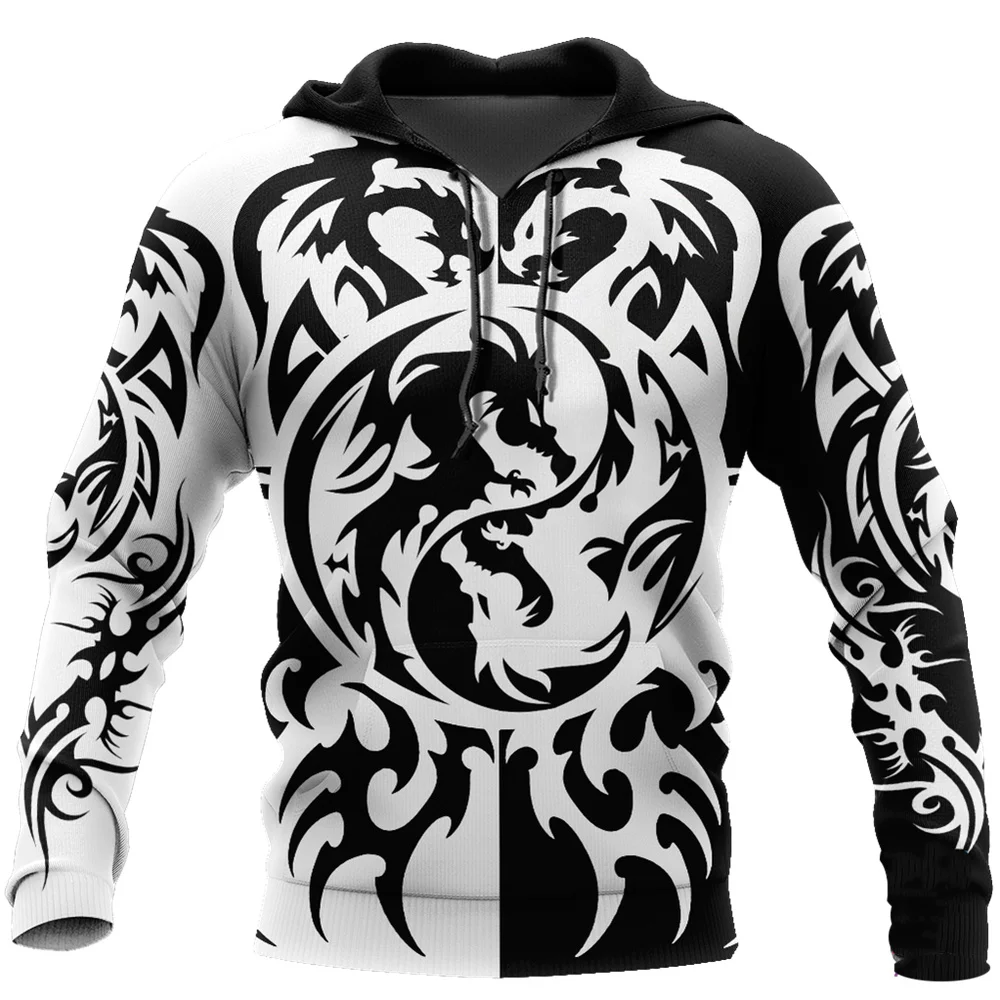 Fashion Dragon Pattern 3D Print Men's Hoodie Chinese Dragon Graphic Sweatshirt Autumn Hip Hop Style Harajuku Pullover Streetwear