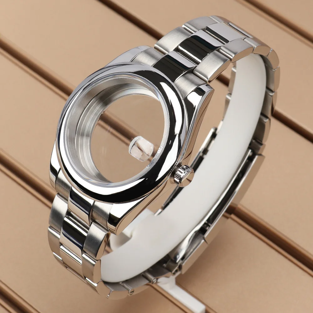 

High Quality 36mm/39mm Silver Watch Case Sapphire Glass For NH34 NH35 NH36 NH38 Miyota 8215 Movt Polished Oyster Strap Accessory