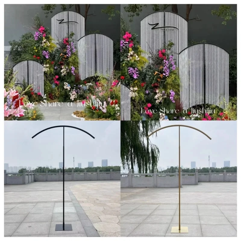 10pcs Crystal Backdrops Wedding Props, Iron Curved Stand, Pearl Pieces Chains, Thread Curtains, Decorative Road Guide Stage