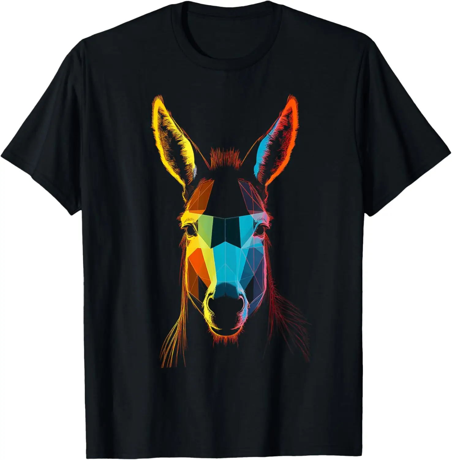 Donkey Lover Cute Colorful Animal Art Polygon Donkey T-Shirt