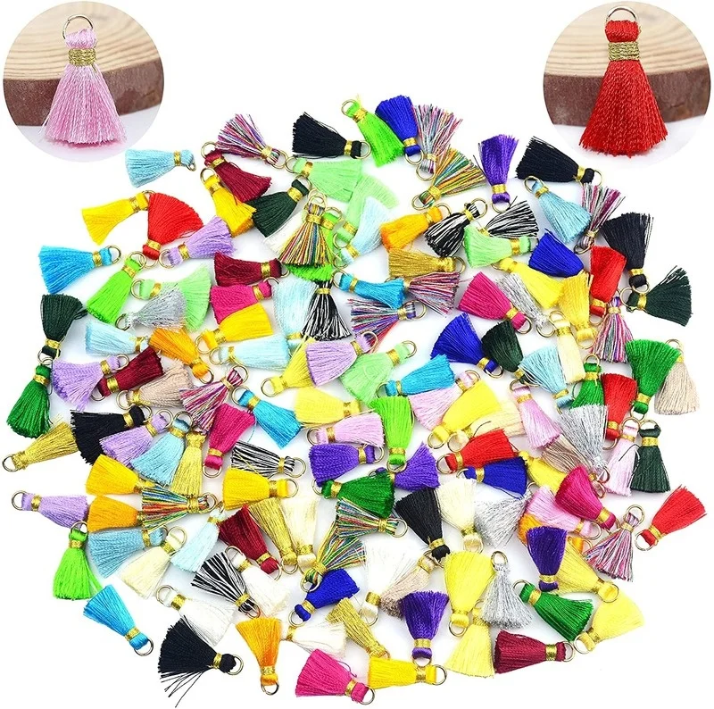 20pcs Multi-Color Mini Tassel Handmade DIY Craft Tassels Charms with Golden Jump Ring for Earring Necklace Jewelry Making