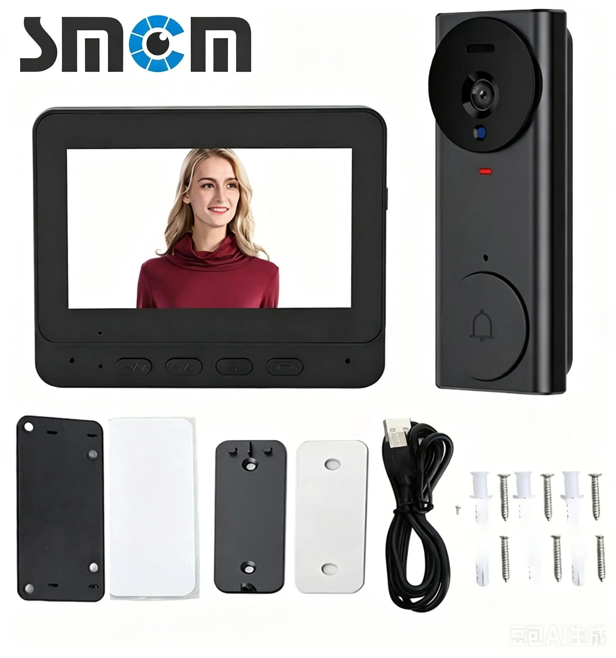 Wireless Video Doorbell 4.3-Inch Display Two-Way Audio Communication Easy Install No Wiring Required