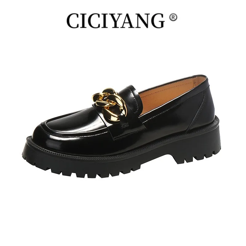 

CICIYANG Women Shoes Spring 2023 New Relly Leather Loafers Women Retro Bite Thick-soled Non-slip Round Toe Women Shoes