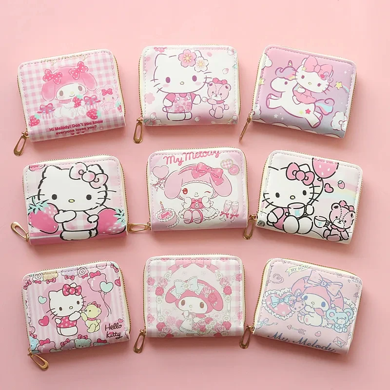 

Girl Pink Hello Kitty Wallet Cartoon Cute PU Leather Bag Girl Metal Zipper Wallet Women's Gift Paper Money Wallet