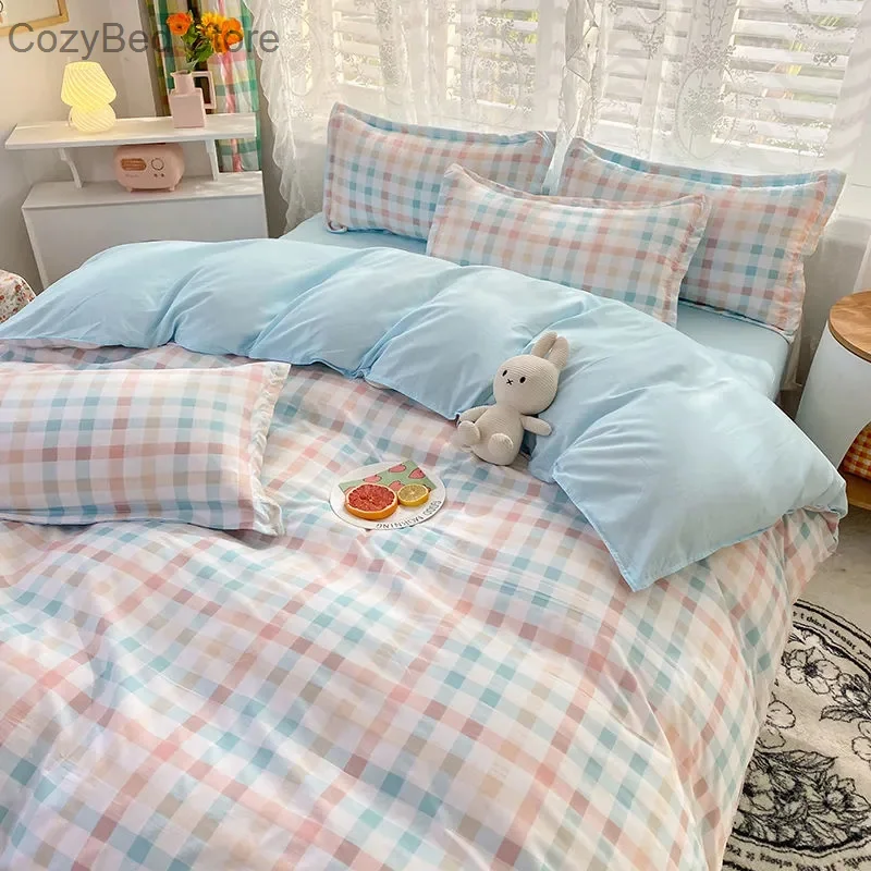 Lattice Bedding Sets Children Bed Linens Sheet Printed Duvet Cover Single Double Queen Size Quilt Covers Sets Bedclothes