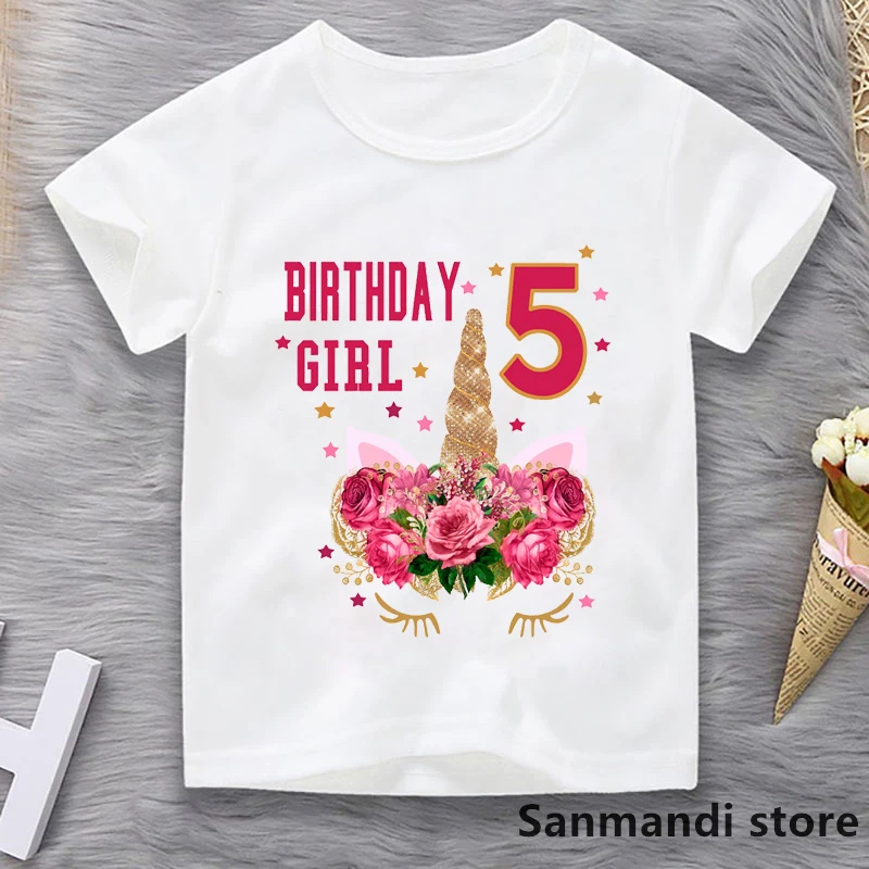 Birthday Girl 5th-11th Unicorn Shirt For Girls Kids Clothes Funny Flowers T Shirt Harajuku Kawaii Star Children Clothing