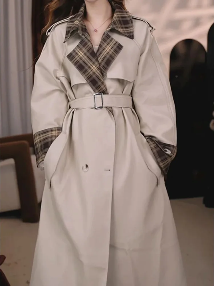 

Ele Mid-Length Ele Windbreaker Thin Collar Color Faionable Versatile Korean Sle Long Sve Coat