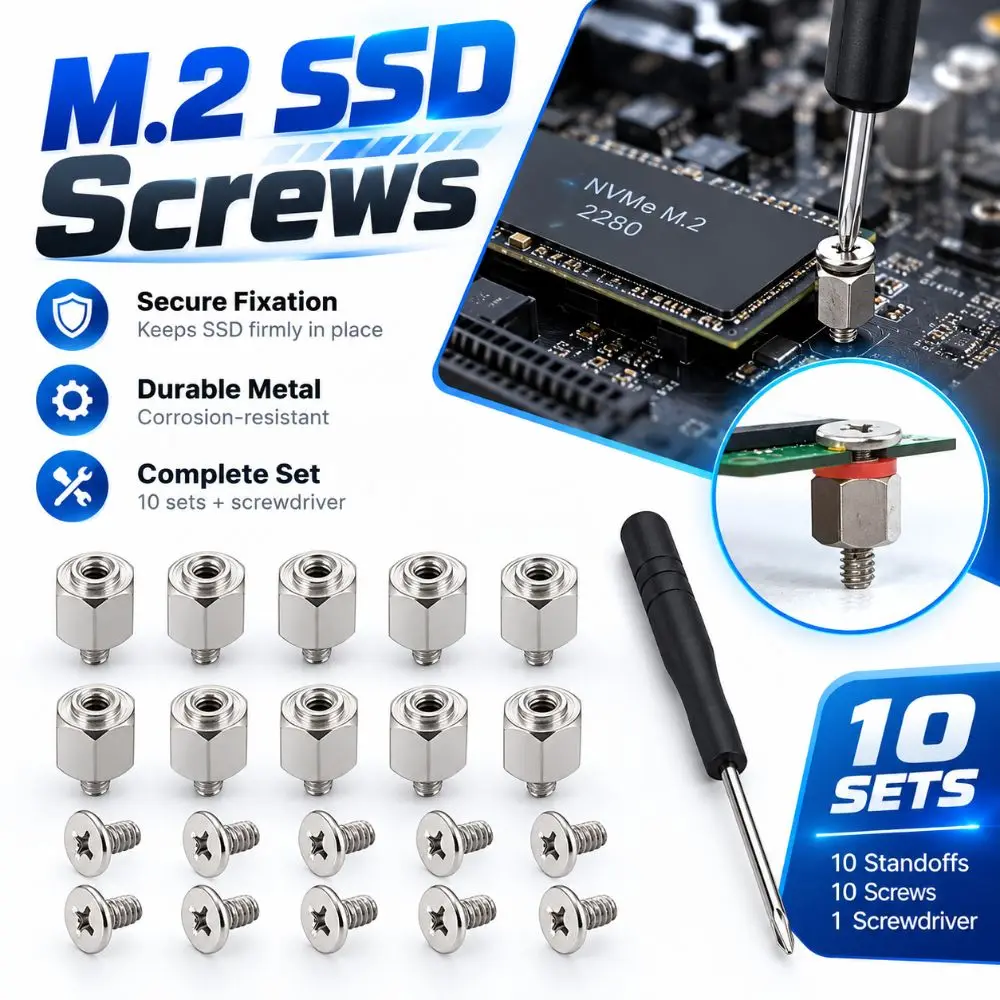 Metal M.2 SSD Screws Black Screws With Screwdriver Motherboard Standoff Screws Hex Standoffs Hard Drive Screws for Desktop PC