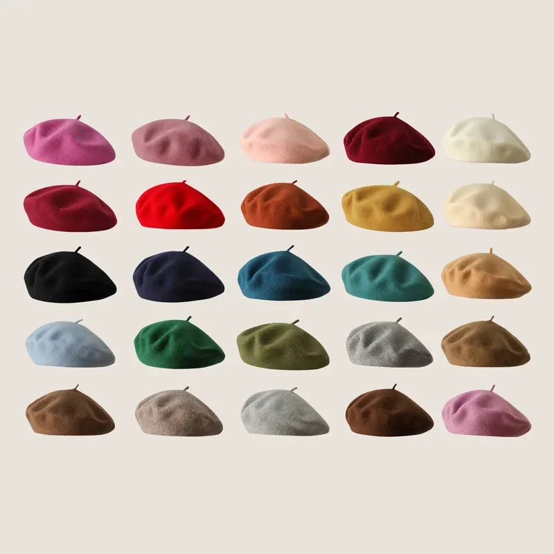 Hot Selling Women's Wool Beret Hat Korean Style, British Retro Solid Color Felt Cap, Bestseller Artist Beret for Autumn Winter