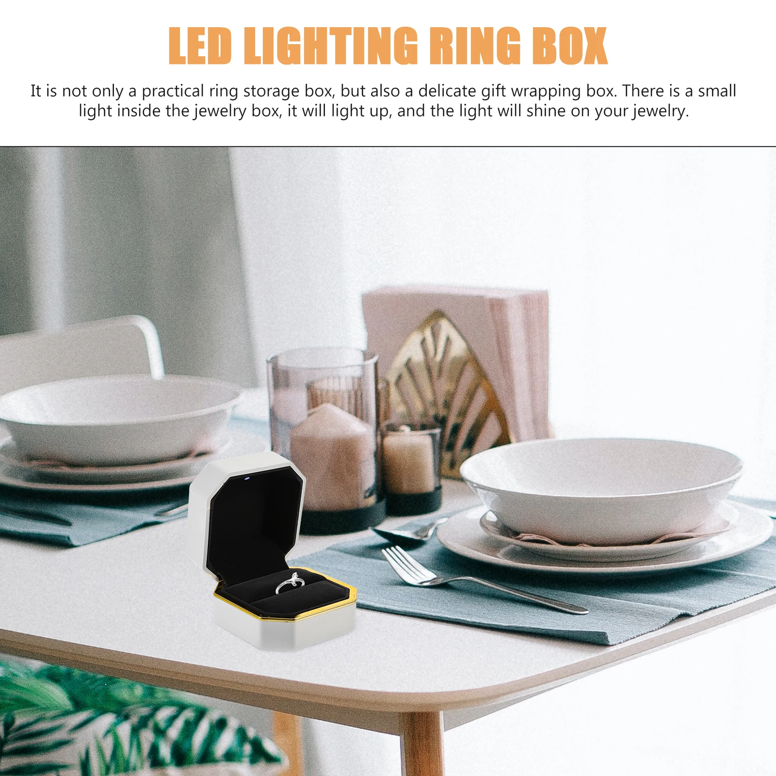 

Glowing Octagonal Ring Box LED Lighted Jewelry Storage Container Engagement Proposal Gift Holder Portable LED Luminous Ring Case