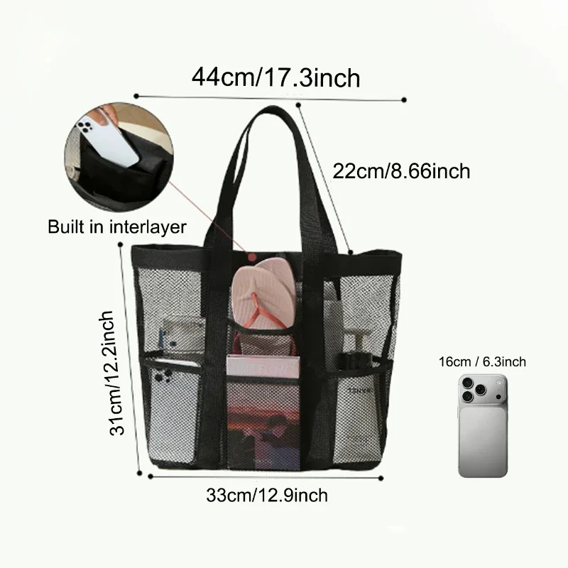Mesh Beach Bag Large Tote Shower Toiletry Organizer Quick Dry Sand Proof Storage Bags for Swimming Gym Travel Organizador Сумки