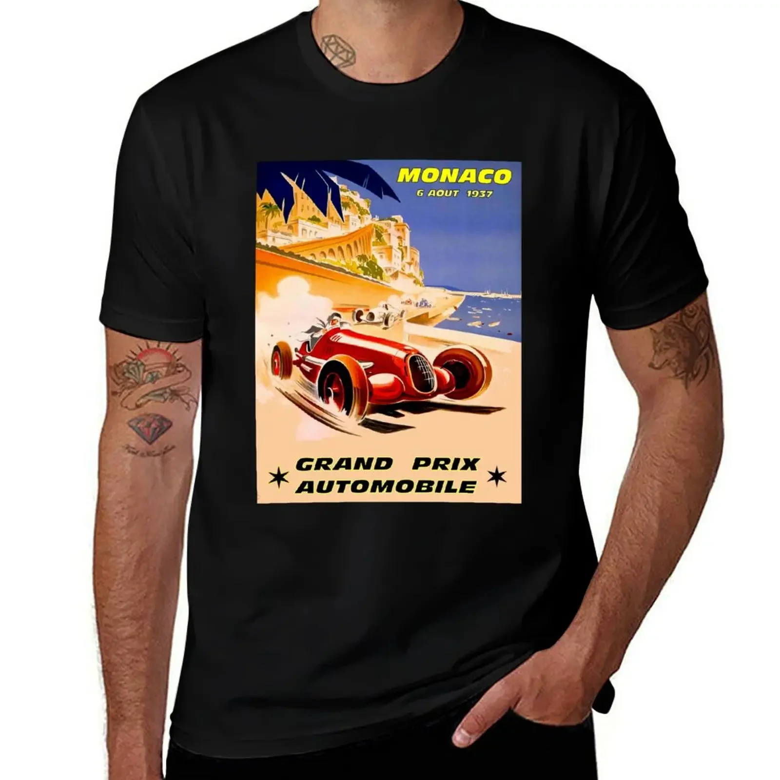 

MONACO; Vintage 1937 Grand Prix Auto Racing Print T-Shirt oversized customs design your own sweat shirts, men