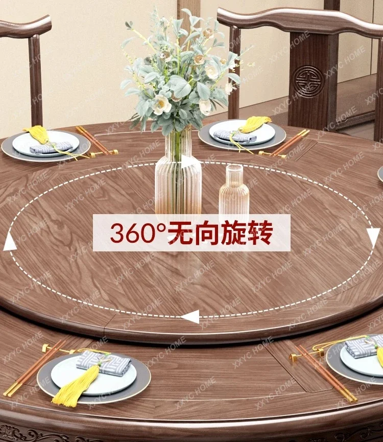 Solid wood round dining table electric with turntable household induction cooker small apartment