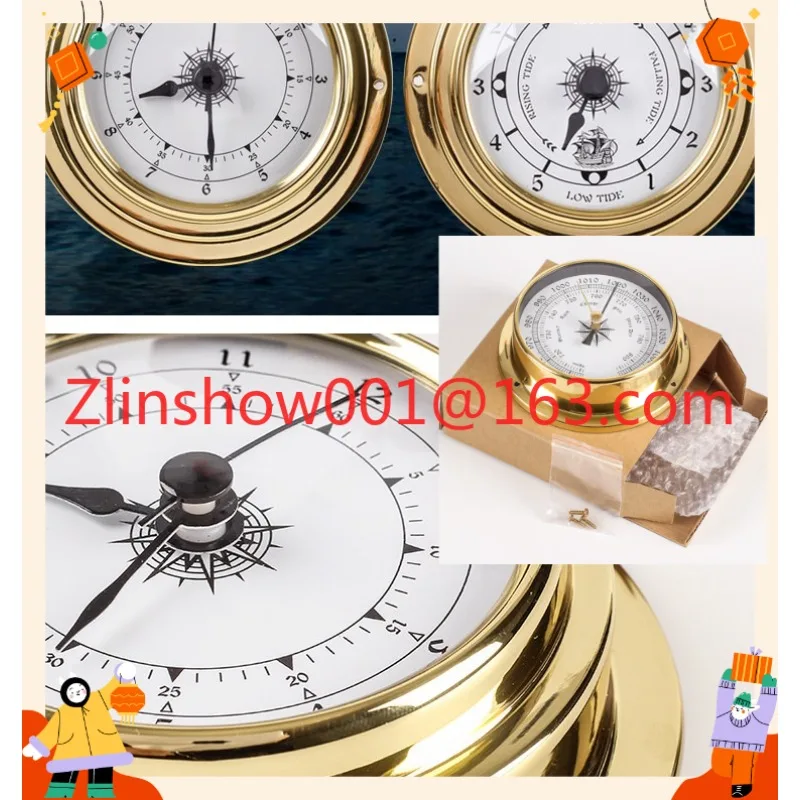 115Mm Copper Shell Marine Barometer Atmospheric Pressure Gauge Thermohygrometer Clock 4-piece Set Battery Free Weather Forecast