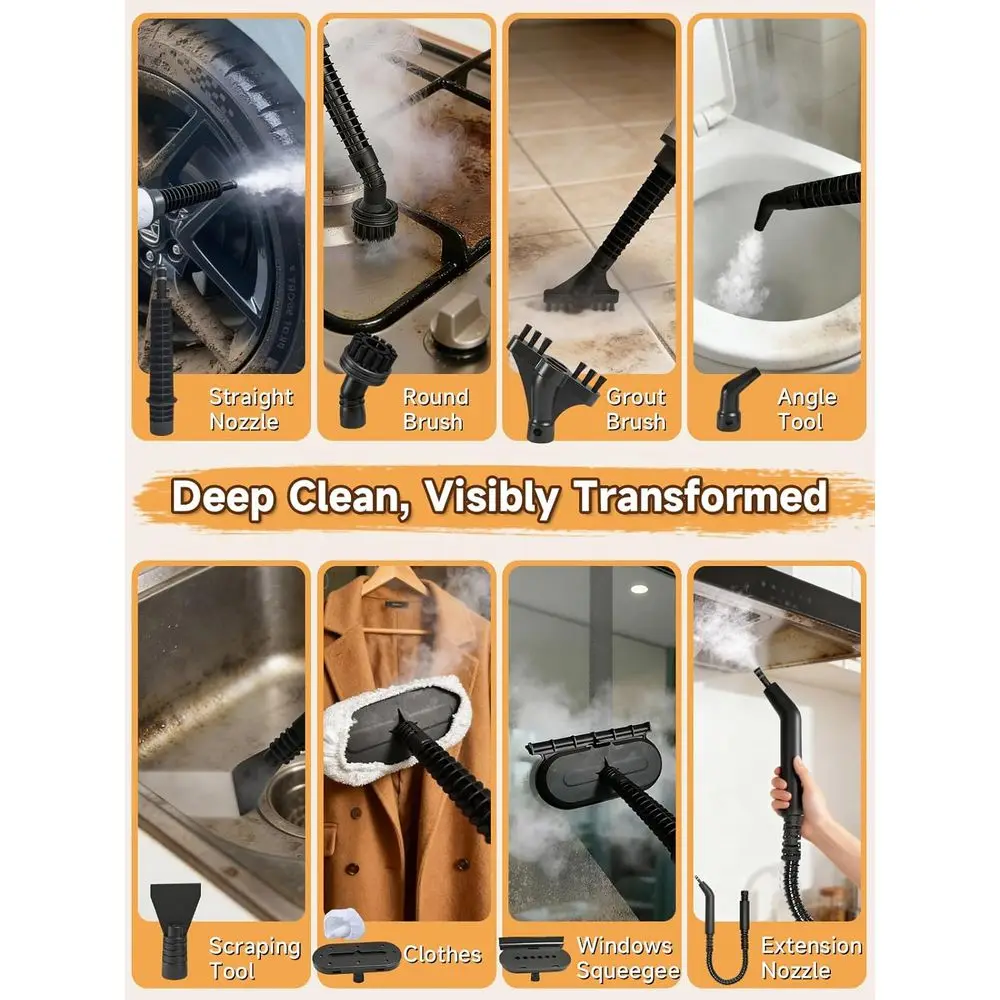 Handheld Steam Cleaner with Quick Heat, Dual Power & Self-Clean, Multi-Surface Steamer for Kitchen, Bathroom, Car