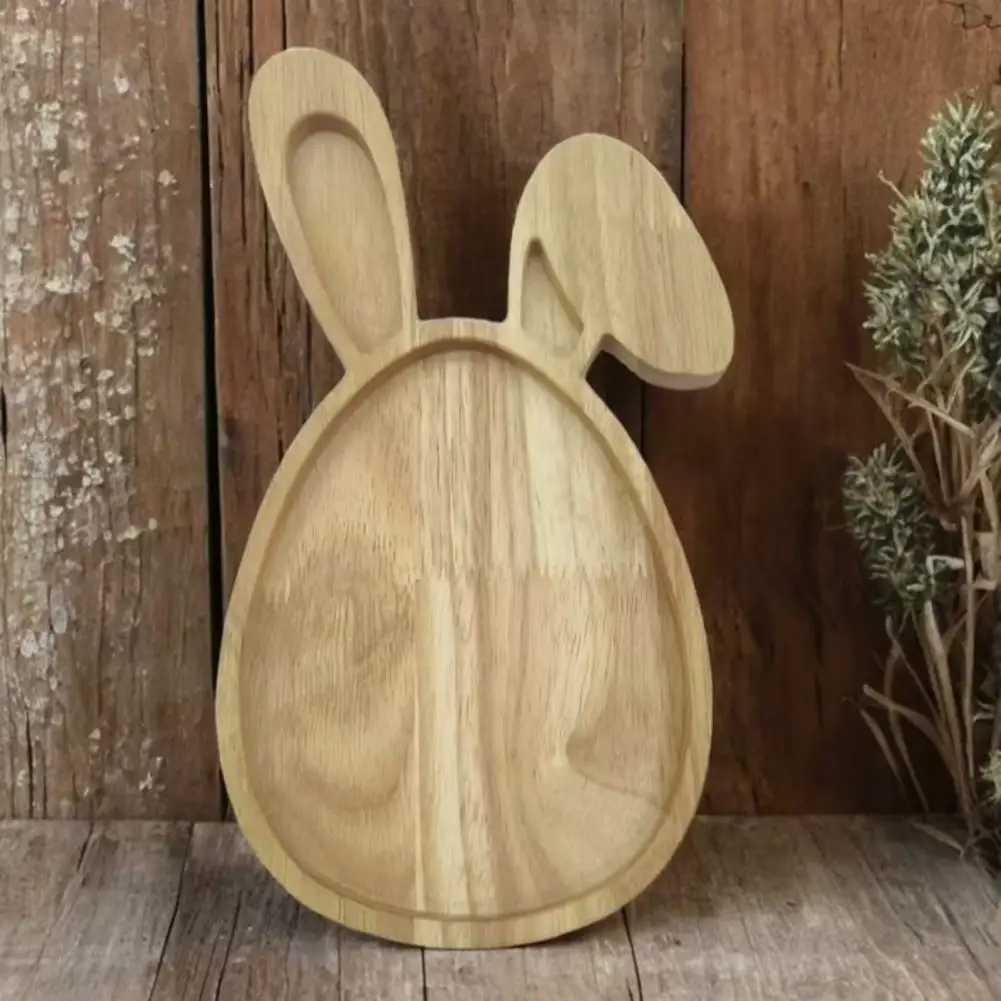 Balanced Meal Plate Rustic Easter Bunny Serving Tray Wooden Rabbit Shaped Platter Stackable Decorative Pallet for Snacks Holiday