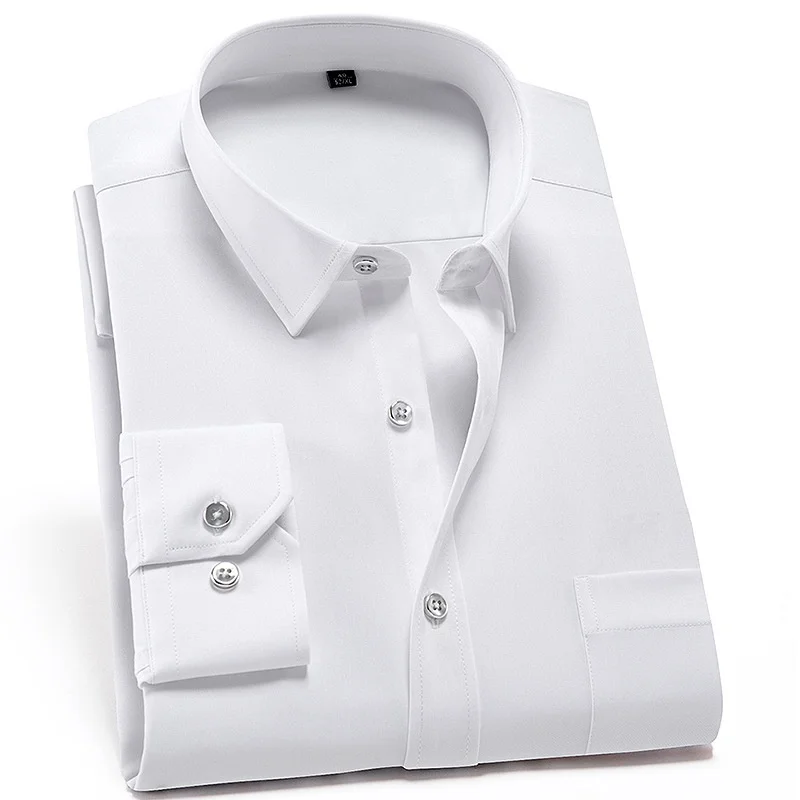 New Anti-Wrinkle Men\'s Shirts Long Sleeves Dress Shirts For Men Slim Fit Camisa Social Business Blouse White Office Shirt S-4XL