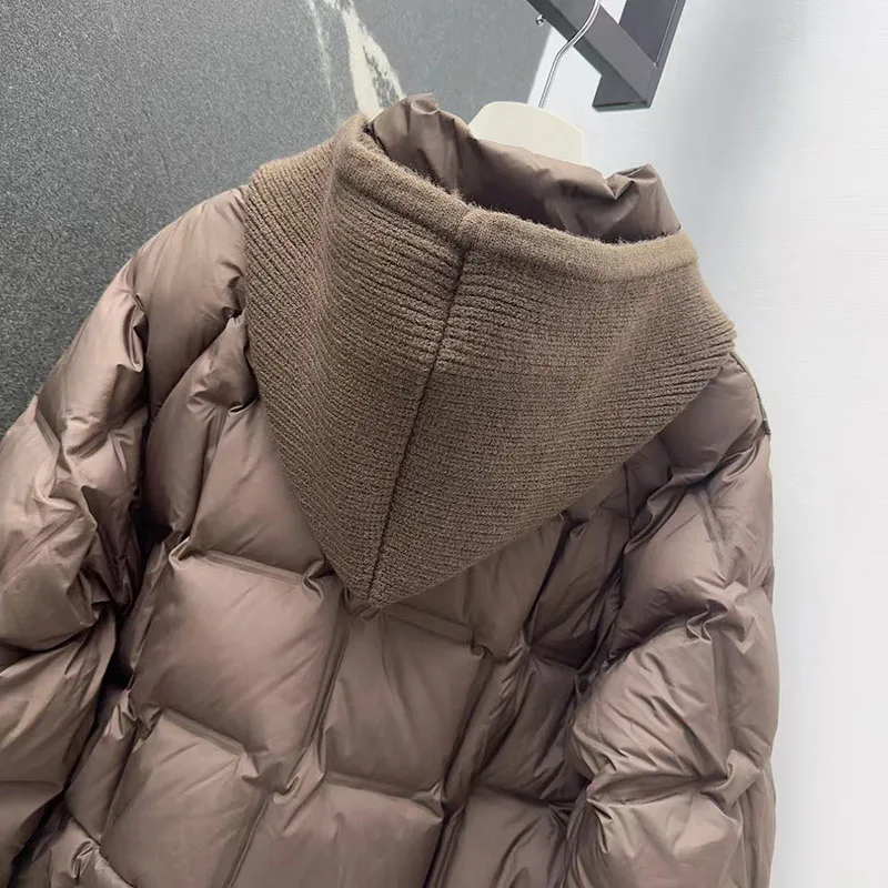 Damen-Daunenjacke mit Kapuze, stilvolle, lässige, vielseitige warme Jacke, hochwertiger Puffermantel mit weißer Entendaunenfüllung, 2025