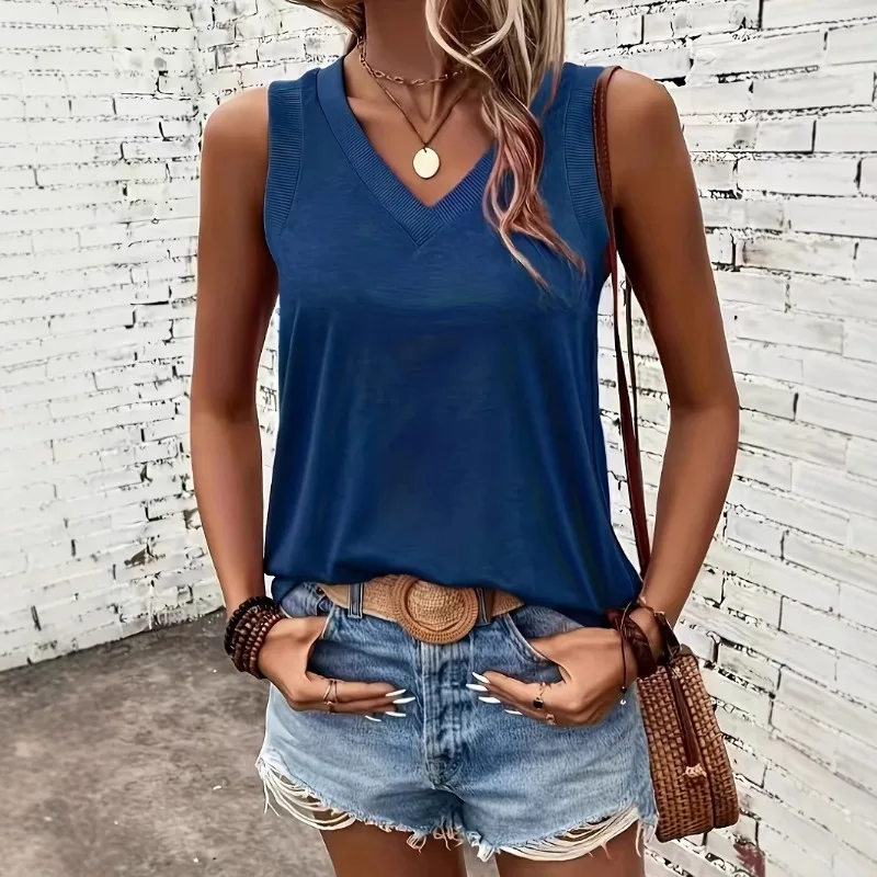 Women's Fashion Breathable Vest Style Hot Selling in Foreign Trade Loose V-neck Sleeveless Comfortable T-shirt for Women Tanks