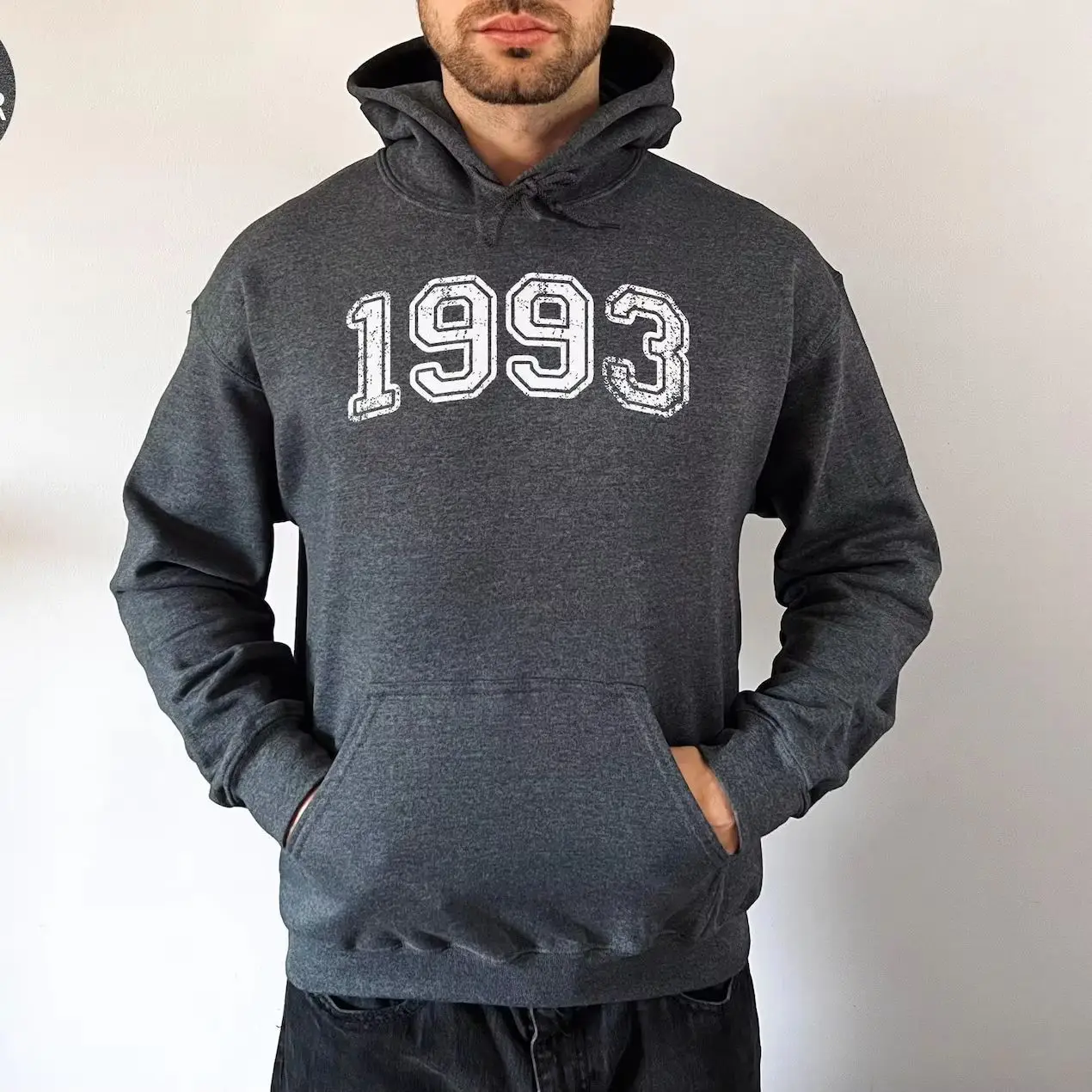 

Retro Men's Custom Birth Year Hoodie Fashion Pocket with Design Number Front Sweatshirt Personalized Birthday Party Sweater