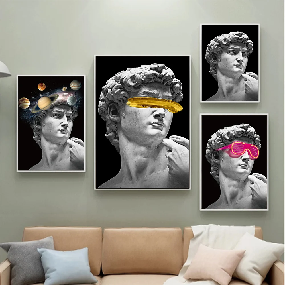 Modern Abstract David Sculpture Wall Art Canvas Poster Classic Greek Statue Print Minimalist Living Room Bedroom Gallery Decor