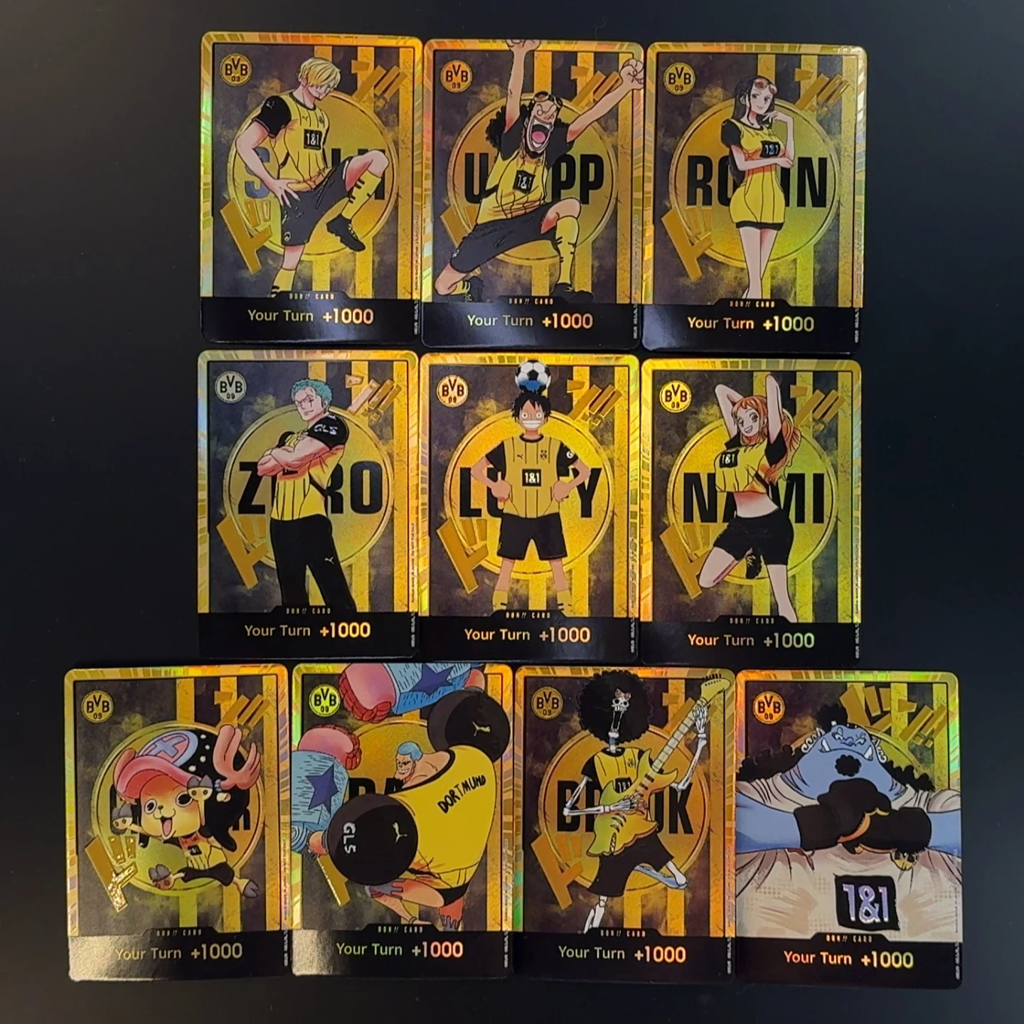 

One Piece OPCG English Golden BVB DON Luffy Zoro Sanji Robin DON card Holographic 3D Textured 10pcs/set Anime Collectible Cards