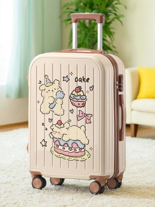 Cute Cartoon Password Lock Luggage Aluminum Alloy Handle Boarding Bag Women's Large Capacity Carry-On Suitcase High Aesthetic