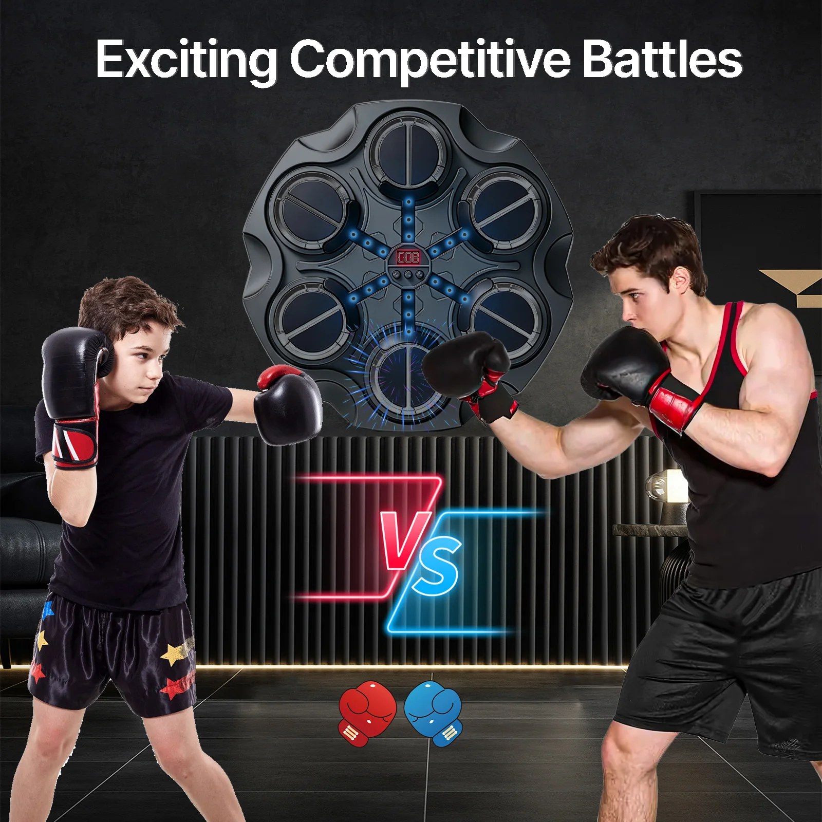 Black/Pink Music Boxing Machine, Interactive Boxing Trainer with 4/6 Keys and Boxing Gloves, Bluetooth Connection, colorful Lights, USB Charging, LCD Recording Screen, Large Wall Mounted Electronic Boxing Target Suitable for Adults