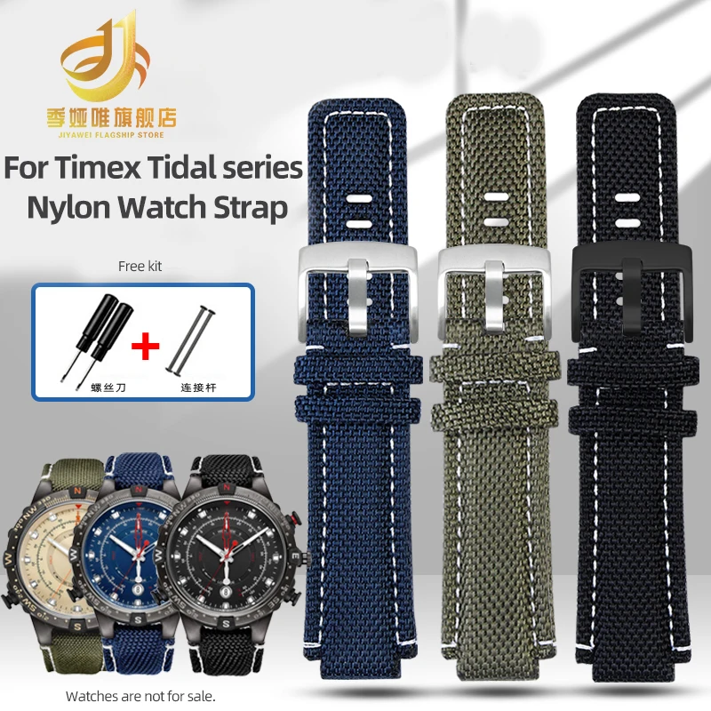 For TIMEX Tidal nylon strap 24X16mm Compass Canvas Strap T2N721 Bracelet TW2T76500 76300 Men's Watchband Blue Army Green + Tools