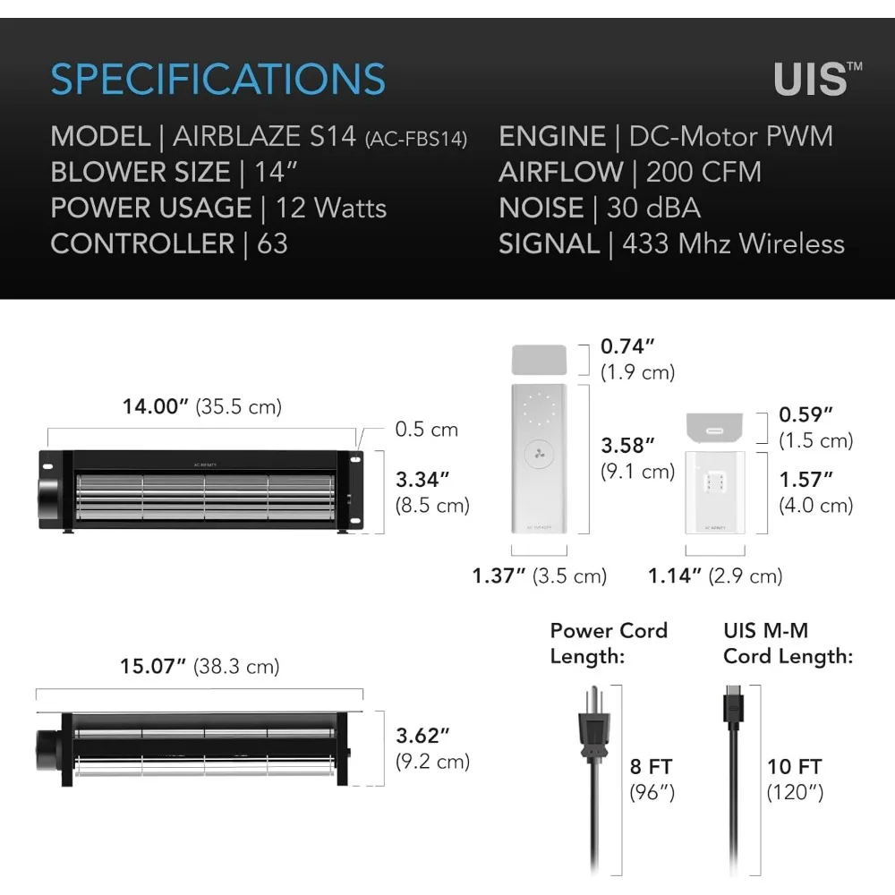 14 Fireplace Blower Fan Kit with Wireless 10-Speed Controller for Enhanced Heat Distribution