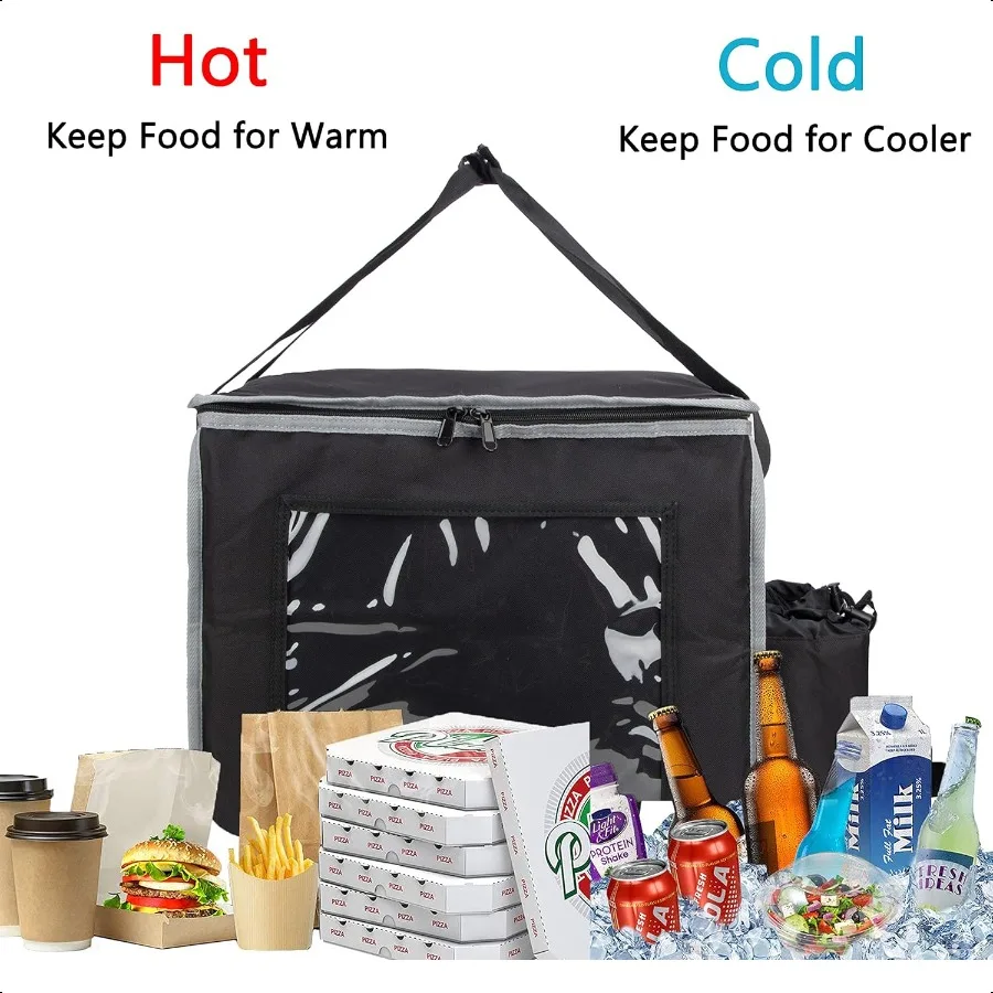 Borsa per la consegna di cibo isolata con portabicchieri adatta per pizza da 14 pollici Borsa per la consegna di cibo per pizza resistente pieghevole per la ristorazione in campeggio Res