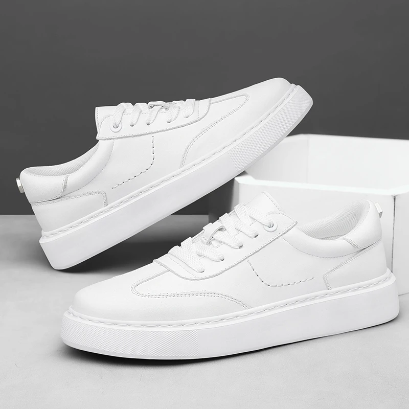 Baskets décontractées en cuir véritable pour homme, chaussures de skate à lacets pour l'extérieur_voghion.com