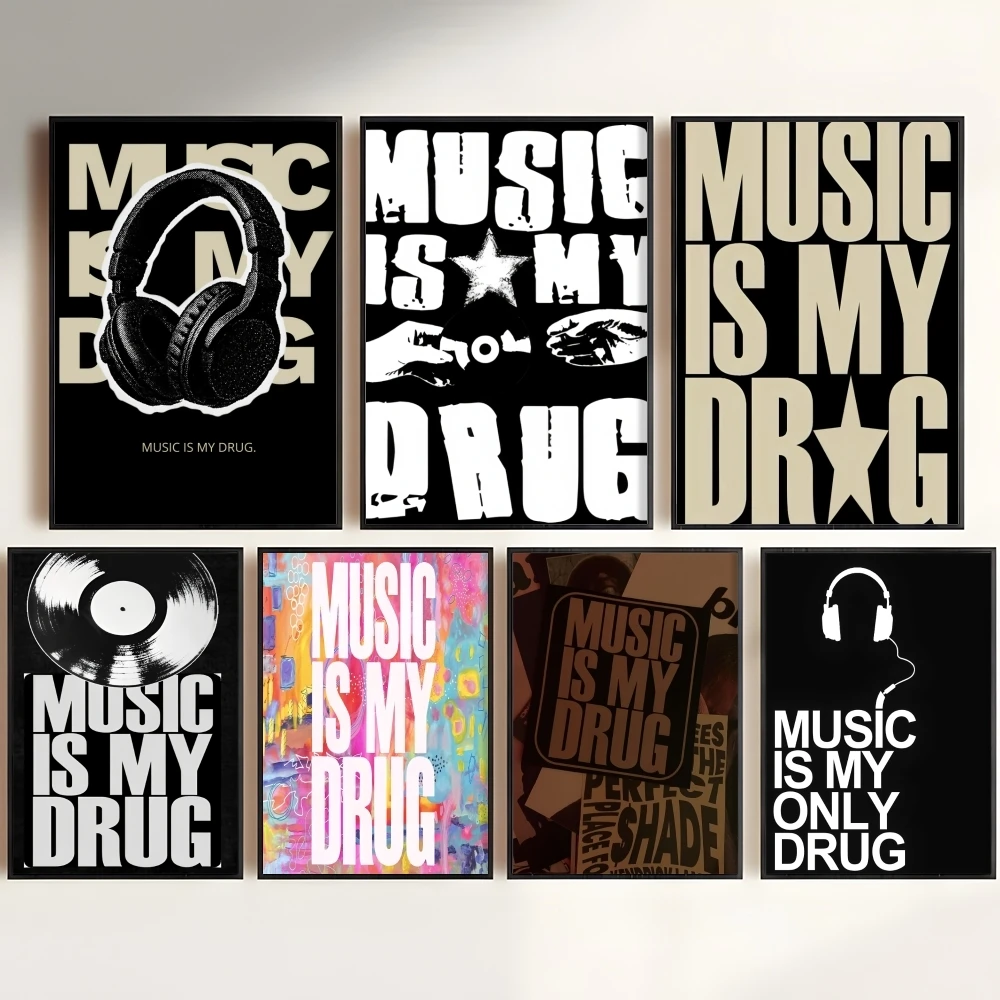 Music Is My Drug Quote Painting Calligraphy Wall Art HD Canvas Oil Painting Posters Prints Home Bedroom Decor Gift