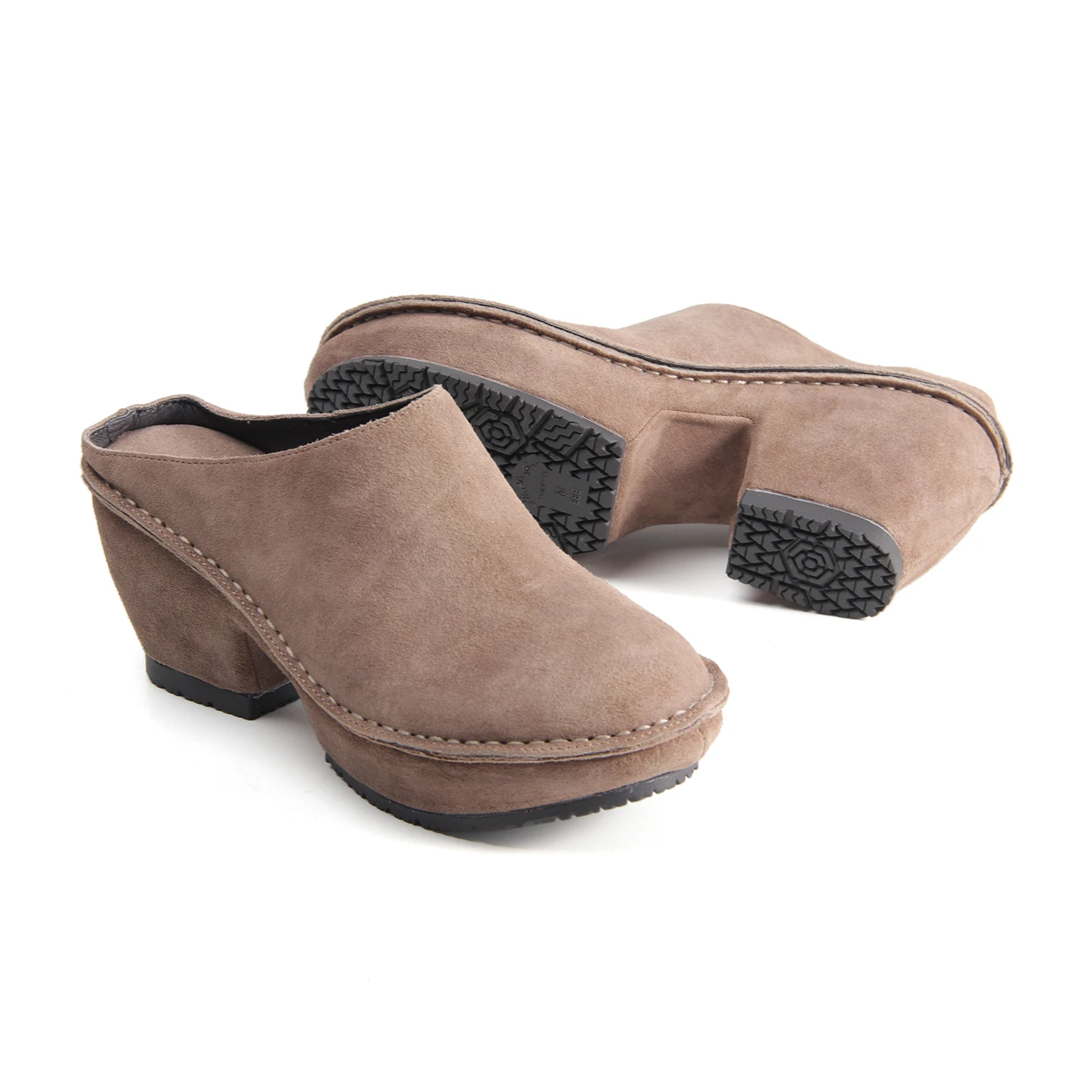 Keerygo Women Japanese Style Handmade Vintage Mules, Genuine Full Leather Closed Toe Shoes, Block High Heel Casual Daily
